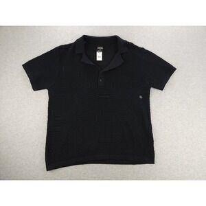 RSQ Men's XL Textural Mesh Knit Polo Shirt Short Sleeve Camp Collar Fishnet‎ Top